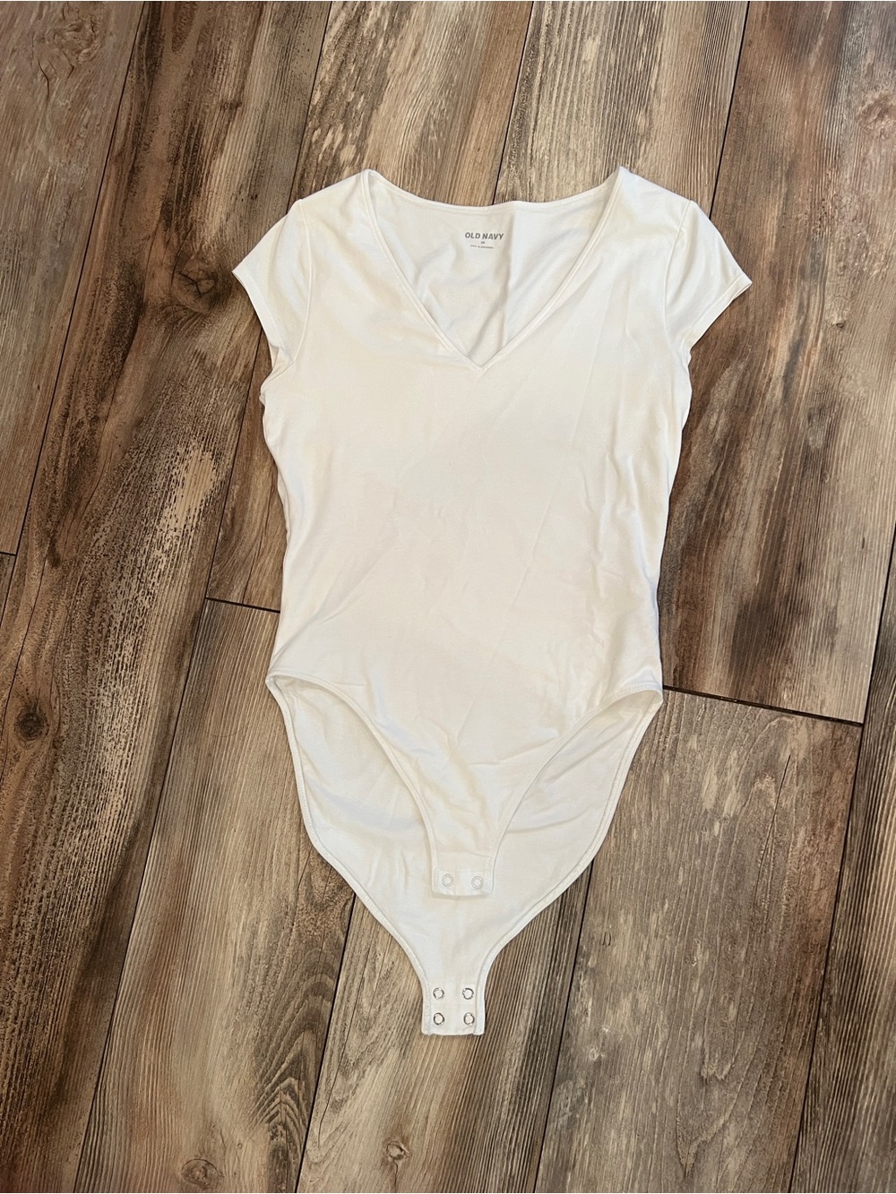 Old Navy White V-Neck Short Sleeve Bodysuit